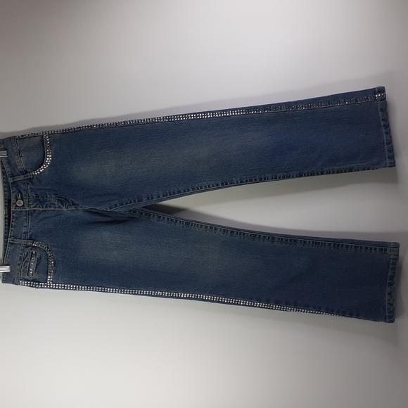 Urban Groove Rhinestones Straight Leg Light Wash Blue Jeans Size SA Waist 28 - Picture 7 of 16